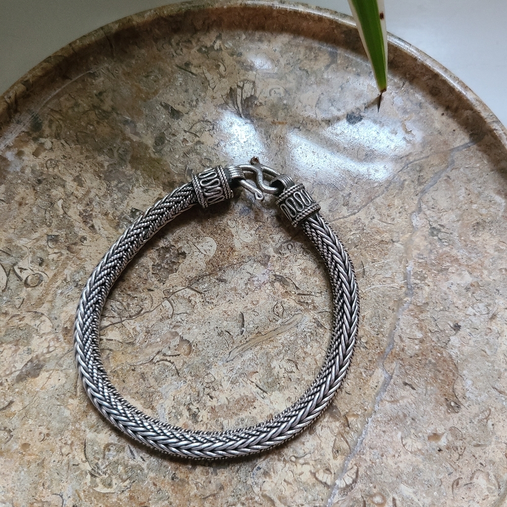 Heavy Sterling Silver 925 Wheat Braided Woven Chain Bracelet Mens